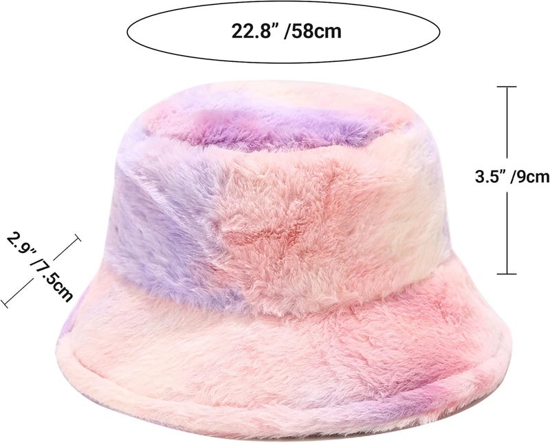 Umeepar Winter Faux Fur Fuzzy Bucket Hat Fluffy Warm Hat for Women Men - Image 4